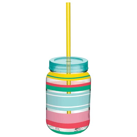 Summer Stripe Mason Jar Cup with Straw, 6ct.